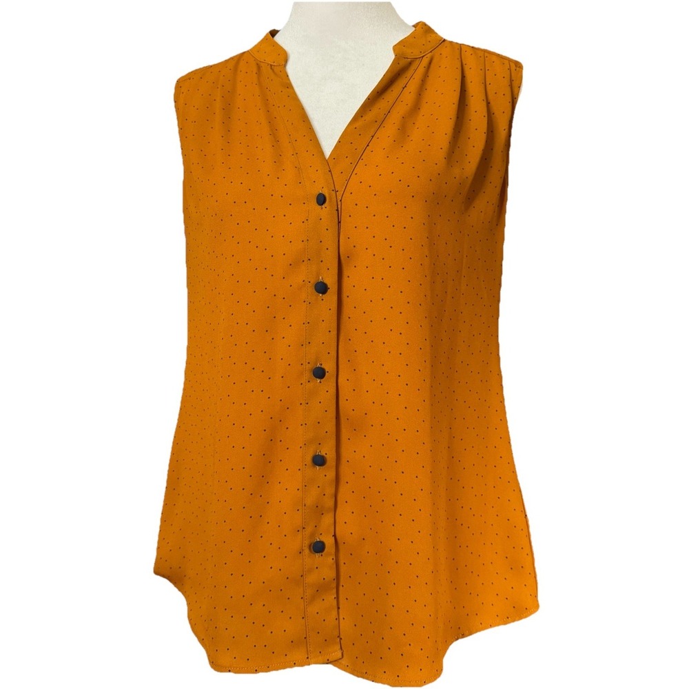 Cabi Dotty Top 3988 Rust Burnt Orange Polka Dot Sleeveless Blouse Size XS